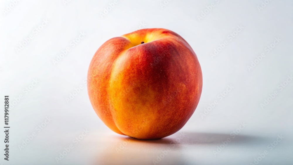 Minimalist Food Photography: Single Peach on White Background Minimalist Food Photography: Single Peach on White Background