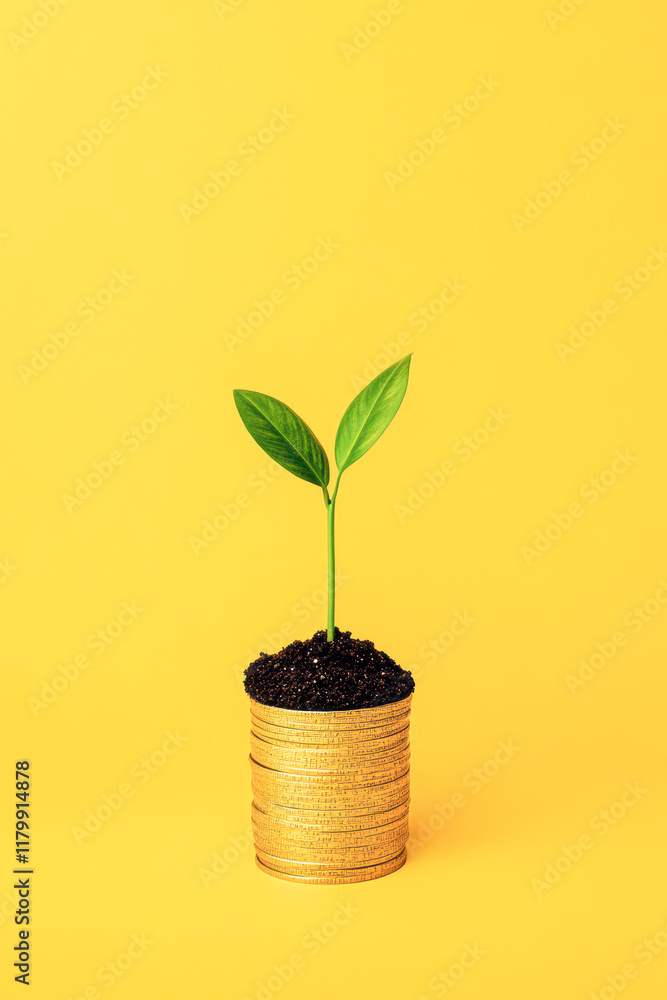 A small plant is growing in a small container A small plant is growing in a small container