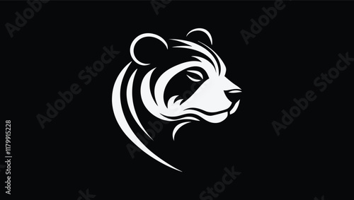 minimal mordernn clean bear logo, grizzly bear logo, white bear face logo 
