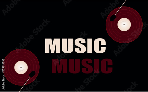 Vector music poster with old vinyl record, record player and calligraphic lettering in retro style. Vintage Striped Backgrounds, Posters, Banner Synthwave, vaporwave, music lp vinyl disc record.