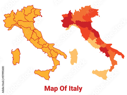 Italy Map Yellow regions orange political map vector