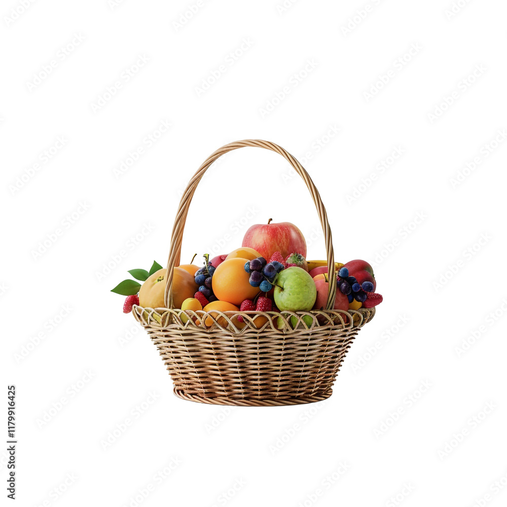 Wicker basket overflowing with a delightful assortment of fresh fruits Wicker basket overflowing with a delightful assortment of fresh fruits