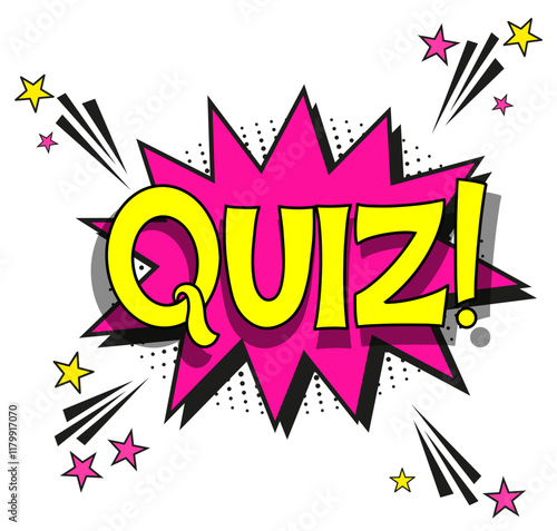 Comic lettering quiz. Vector bright cartoon illustration in retro pop art style. Comic text sound effects. EPS 10.