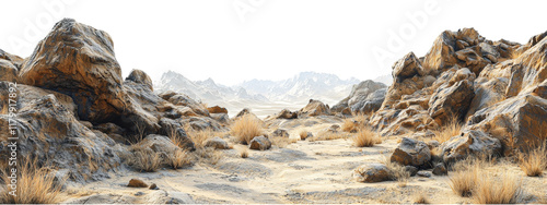 Rocky Landscape in a Desert Setting Isolated on transparent background