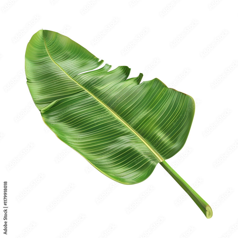 Fototapeta premium Vibrant green banana leaf isolated on transparent background showcasing its lush texture