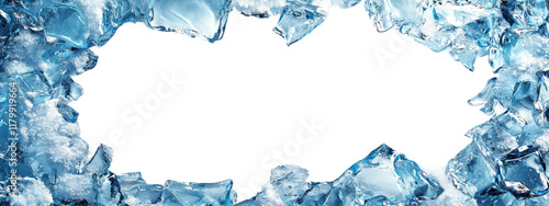 Ice Fragments with Empty Center Space for Text Isolated on transparent background