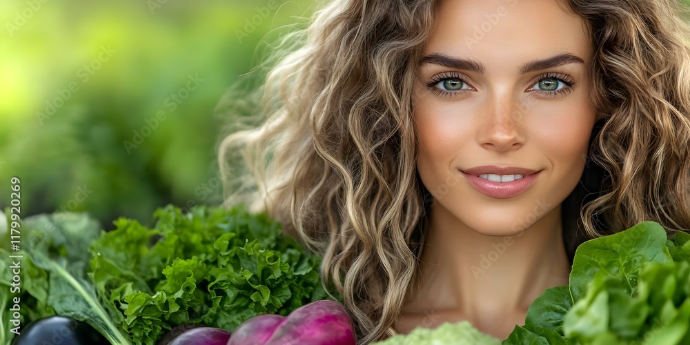 A woman with curly hair smiling while holding an assortment of fresh vegetables, showcasing a healthy lifestyle. Concept Healthy Eating, Fresh Vegetables, Curly Hair, Lifestyle Photography A woman with curly hair smiling while holding an assortment of fresh vegetables, showcasing a healthy lifestyle. Concept Healthy Eating, Fresh Vegetables, Curly Hair, Lifestyle Photography
