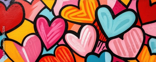 Valentine's day celebration urban graffiti wall love quotes vibrant colors street view artistry concept