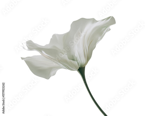 Elegant white flower on a stem, isolated on white background.