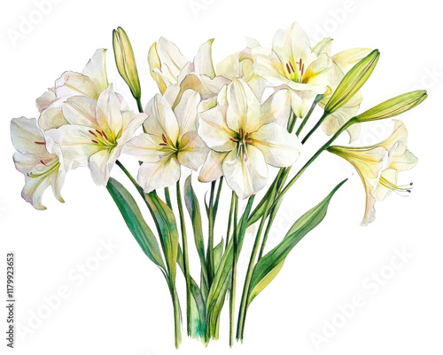 Wallpaper Mural Elegant white lilies arranged in a beautiful bouquet on a white background. Torontodigital.ca