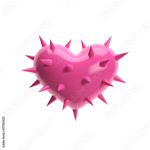 3D pink glossy heart with sharp spikes and thorns. Isolated vector for Valentine's Day, love, romance, wedding, and holiday decor. Ideal for cards, banners, posters, and social media design