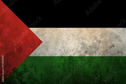 State of Palestine flag painted on grungy cracked wall. Palestine Independence Day 15th of November. photo