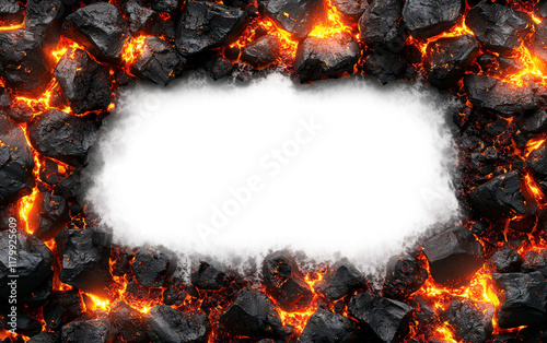 Fiery Lava Rocks with Bright Glowing Embers Isolated on transparent background photo