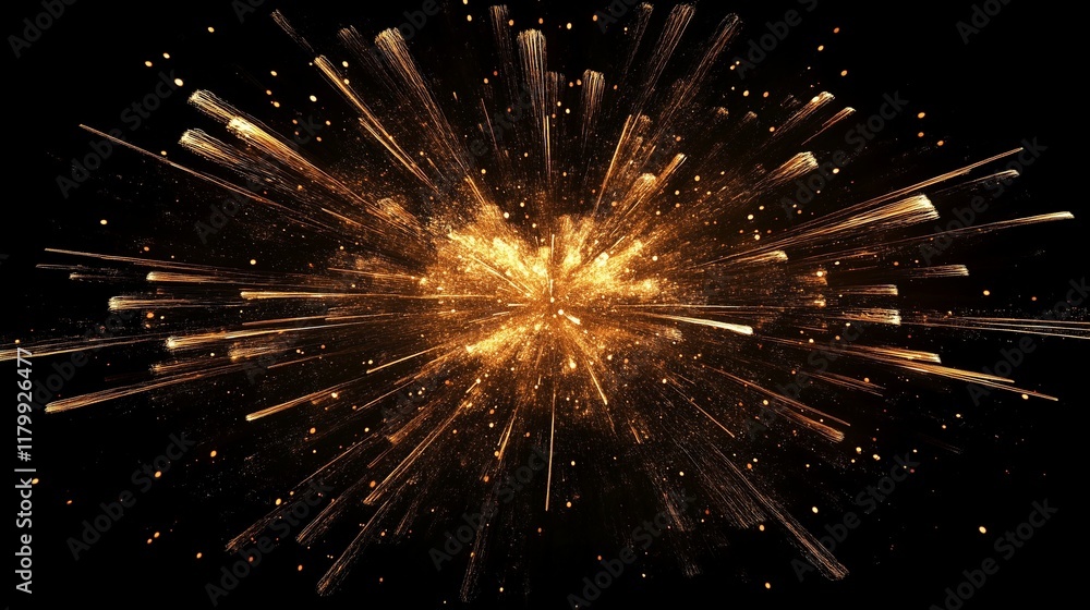 Fototapeta premium Fireworks. Yellow golden color. Festive background. Advertisement.