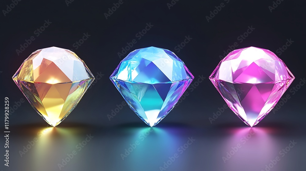 Fototapeta premium Three vibrant gemstones arranged in a row
