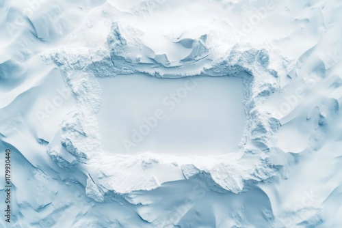 A rectangular frame carved into a pristine, snow-covered landscape, offering a blank space.