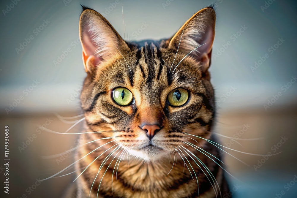Minimalist Tabby Tiger Cat Portrait: Striped Feline in Simple Setting Minimalist Tabby Tiger Cat Portrait: Striped Feline in Simple Setting