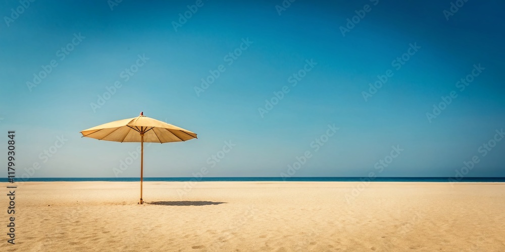 Fototapeta premium Minimalist Tan Umbrella Photography: Sunshade on Sandy Beach