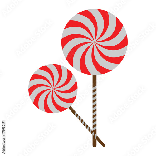 Lollipop sweet candy sugar icon set. Spiral striped colourful lollipops on brown plastic sticks isolated on  background. Vector clipart icon. Lollipop sweet vector icon for web design.