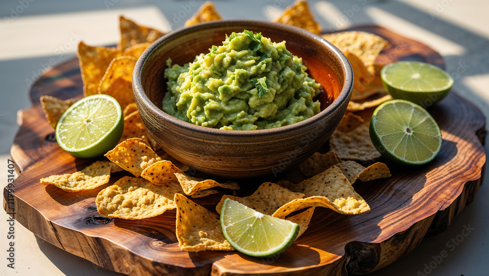 Guacamole with tortilla chips and lime Guacamole with tortilla chips and lime