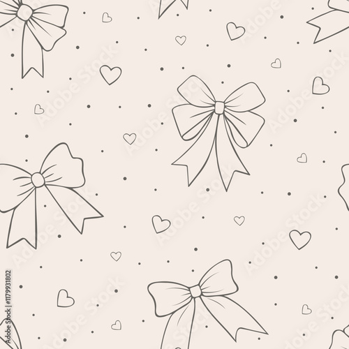 Seamless pattern with ribbon bows. Background with cute holiday decorative elements, different bow knots, gift bows. Illustration for textile, wrapping paper, scrapbook, linen, nursery