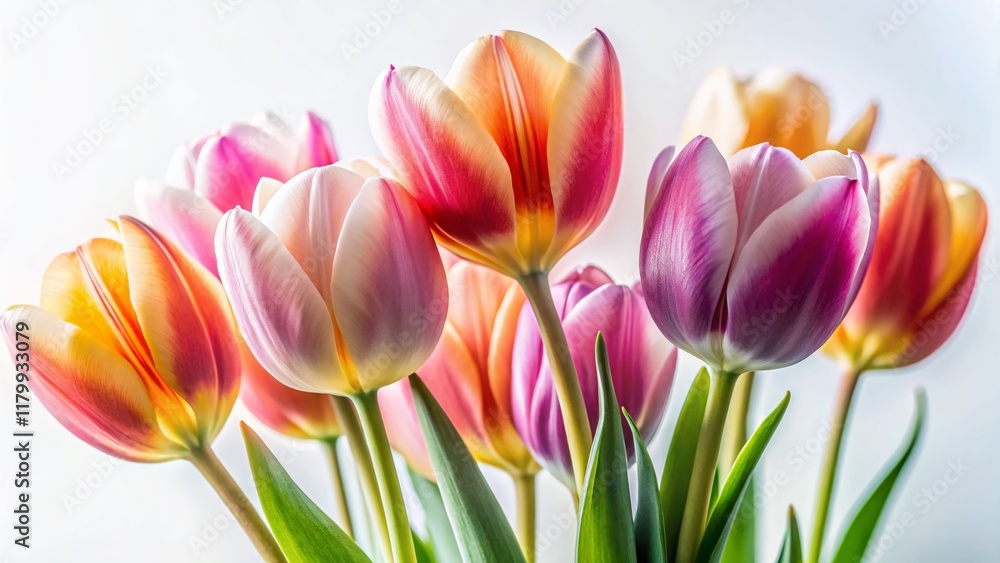 Naklejka premium Minimalist White Background Beautiful Tulips Spring Flowers