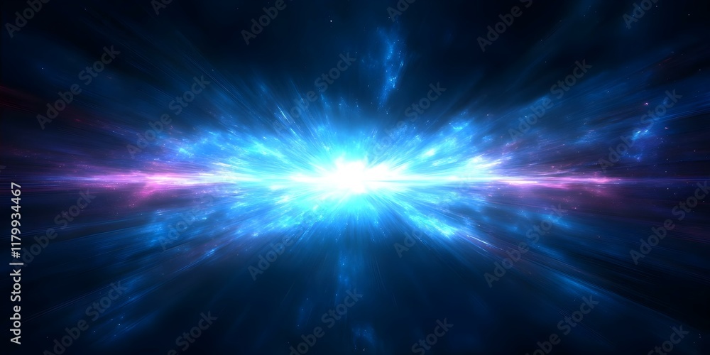 Obraz premium A vivid depiction of a cosmic explosion, featuring bright blues and purples radiating outward, resembling a stellar phenomena. Concept Cosmic Explosion Art, Bright Blue and Purple Colors