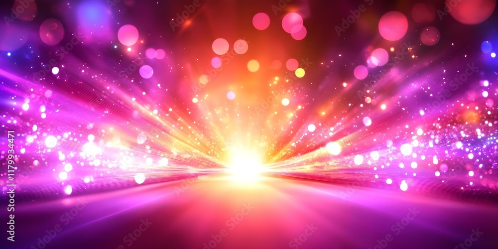 A vibrant, colorful abstract design featuring bright lights, soft bokeh effects, and radiating beams of energy. Concept Vibrant Abstract Design, Colorful Lights, Soft Bokeh Effects A vibrant, colorful abstract design featuring bright lights, soft bokeh effects, and radiating beams of energy. Concept Vibrant Abstract Design, Colorful Lights, Soft Bokeh Effects