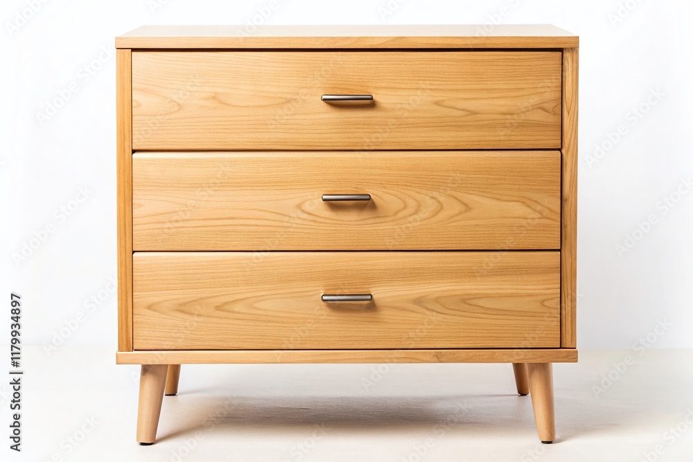 Minimalist Wooden Chest of Drawers, Isolated White Background - Stock Photo Minimalist Wooden Chest of Drawers, Isolated White Background - Stock Photo