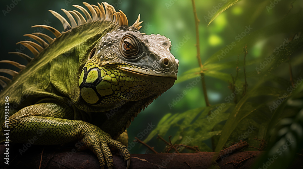 Rainforest Majesty: An Intimate Portrayal of a Wild Iguana in its Vibrant Tropical Habitat Rainforest Majesty: An Intimate Portrayal of a Wild Iguana in its Vibrant Tropical Habitat