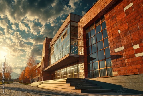 Modern School Architecture: Contemporary Brick and Glass Building Facade