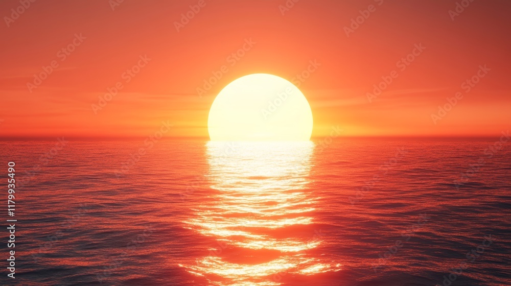 Fiery Sunset Over Calm Ocean: A Serene Seascape Fiery Sunset Over Calm Ocean: A Serene Seascape