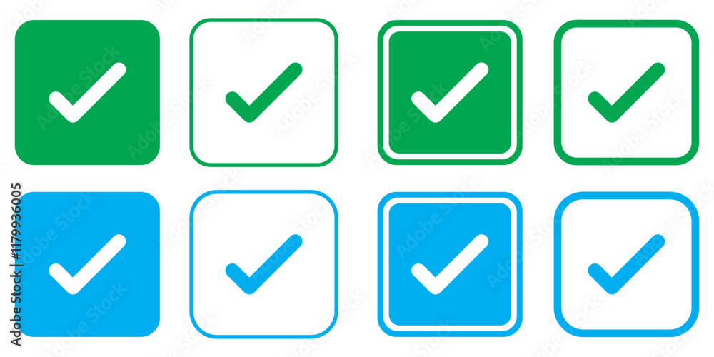 Checkmark icon. Verified checkmark icon set. Vector illustration Checkmark icon. Verified checkmark icon set. Vector illustration