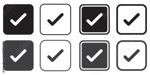 Checkmark icon. Verified checkmark icon set. Vector illustration