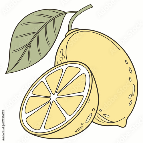 fresh yellow lemon fruit with leaf vector illustration, healthy sweet fruits