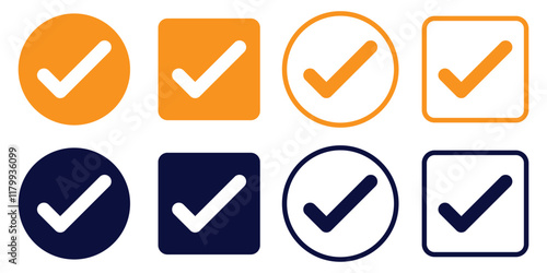 check mark icon button set. check box icon with right or correct buttons and yes checkmark icons in green tick box - checkbox symbol sign. check mark box square frame. vector illustration