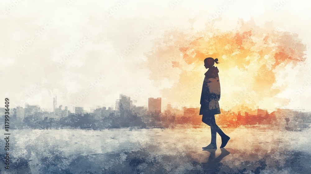 Silhouette of a Person Against a Sunset Background Silhouette of a Person Against a Sunset Background