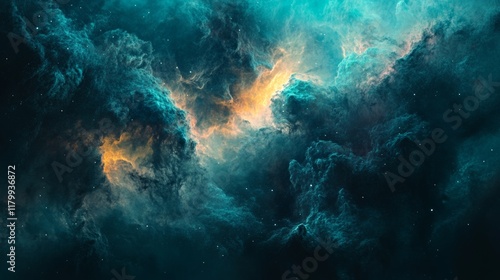Wallpaper Mural Cosmic Nebula: Teal and Orange Cloudscape, Abstract Space Art Torontodigital.ca