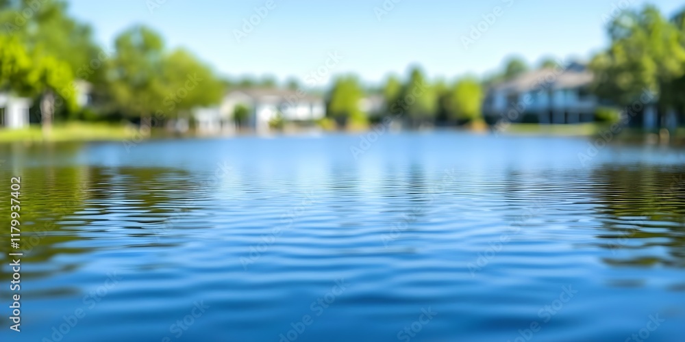 A tranquil body of water reflecting greenery and nearby houses, creating a peaceful and scenic environment. Concept Tranquil Water Reflection, Scenic Environment, Nature and Homes A tranquil body of water reflecting greenery and nearby houses, creating a peaceful and scenic environment. Concept Tranquil Water Reflection, Scenic Environment, Nature and Homes