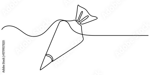 Pastry bag with cream one line art, Continuous one line drawing of pastry bag. Vector illustration, Pastry bag colored icon, Pastry bag outline icon vector illustration. Black line confectionery.