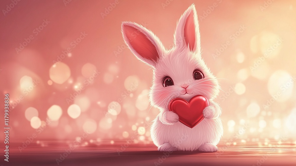 White hare with a red heart in his hands. Love. Cartoon character. White hare with a red heart in his hands. Love. Cartoon character.