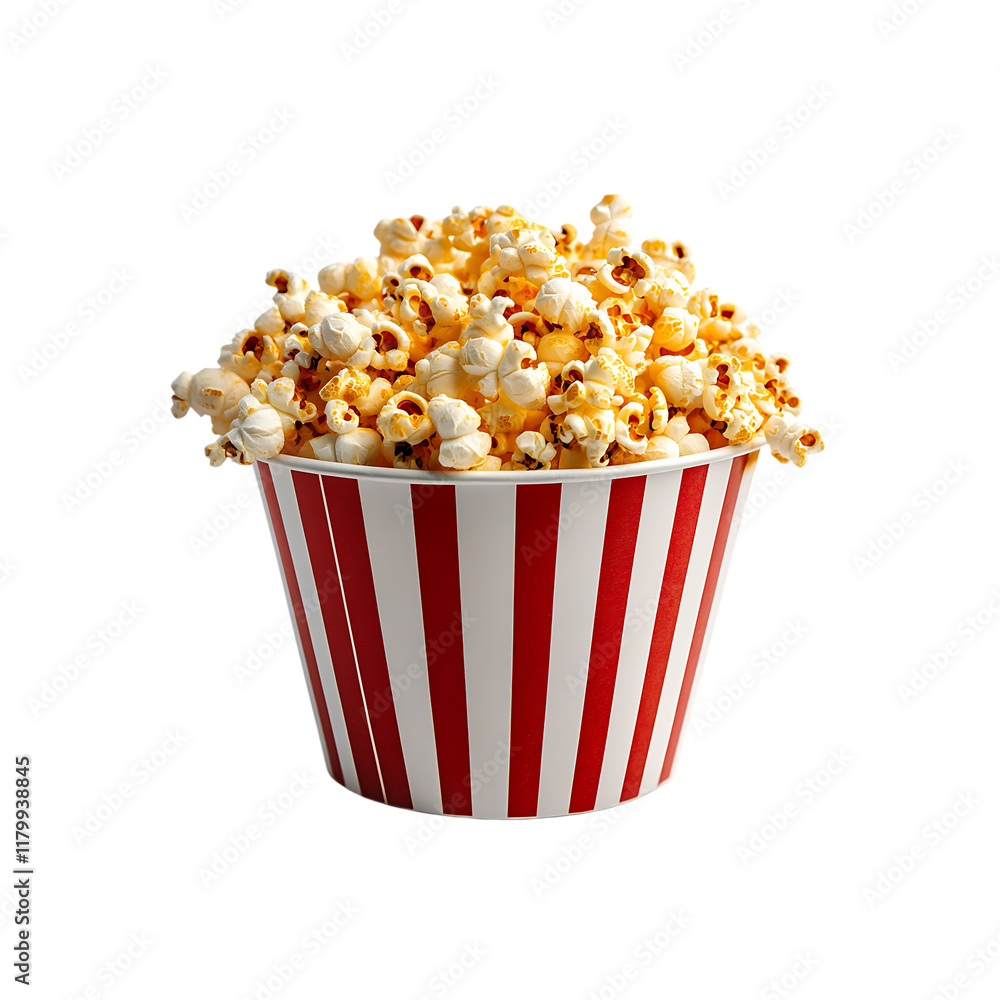 popcorn in a bucket red and white stripes isolated on a transparent background, in PNG format popcorn in a bucket red and white stripes isolated on a transparent background, in PNG format