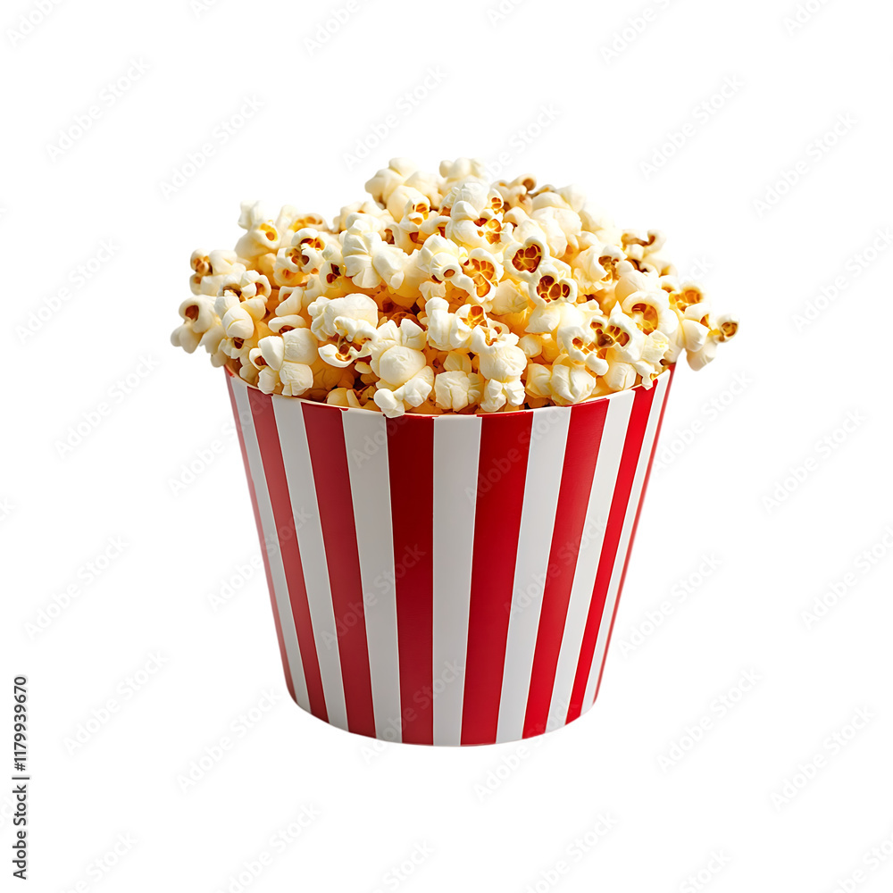 popcorn in a bucket red and white stripes isolated on a transparent background, in PNG format popcorn in a bucket red and white stripes isolated on a transparent background, in PNG format