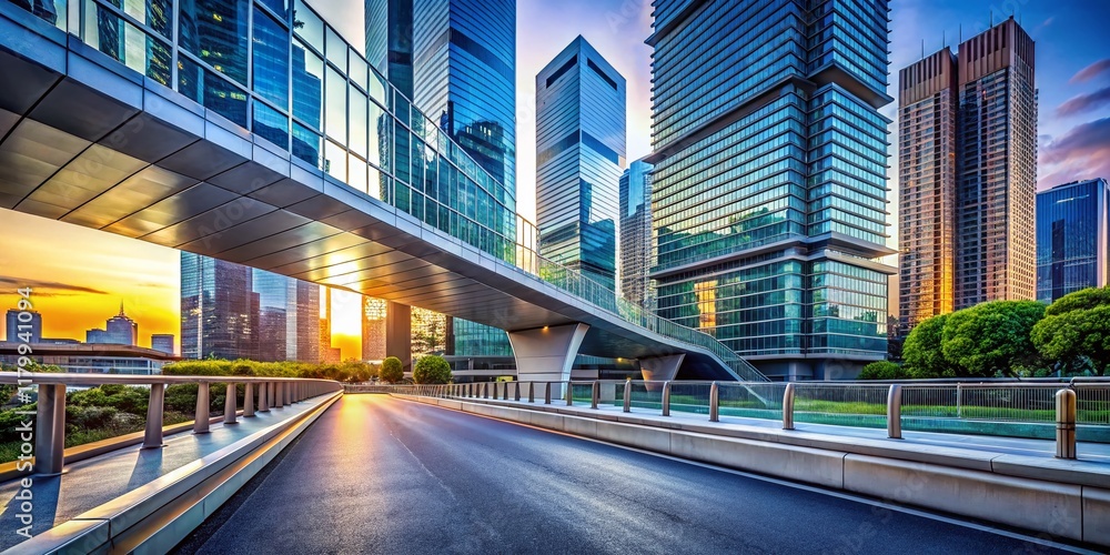 Modern Cityscape: Elevated Road & Futuristic Architecture - Stock Photo Modern Cityscape: Elevated Road & Futuristic Architecture - Stock Photo