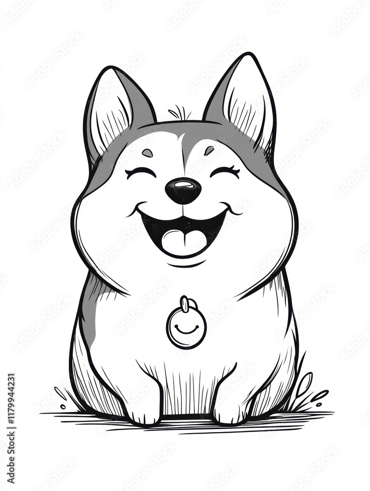 Smiling Husky Dog Cartoon Illustration Smiling Husky Dog Cartoon Illustration