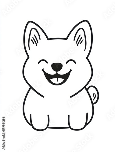 Wallpaper Mural Happy Corgi Cartoon: Adorable line art illustration of a cheerful corgi puppy, perfect for children's books, greeting cards, or any project needing a touch of canine cuteness.  Torontodigital.ca