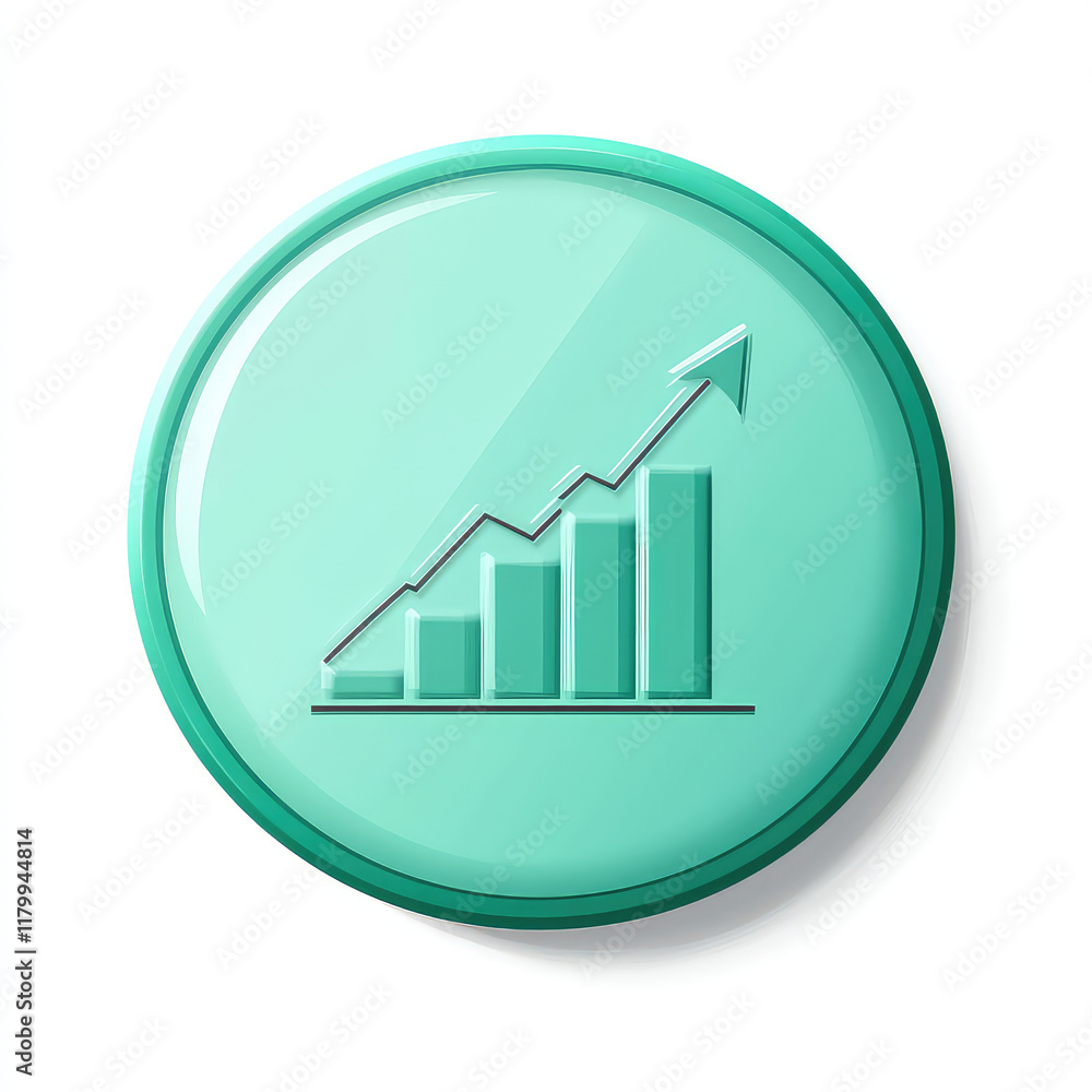 Business Growth Icon. Pastel green statistical graph icon with a glossy coin surface, ideal for financial visuals and business themes. Business Growth Icon. Pastel green statistical graph icon with a glossy coin surface, ideal for financial visuals and business themes.