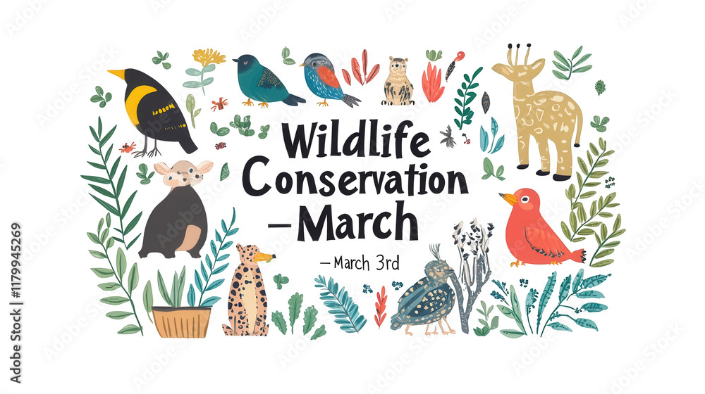 Flat Vector Text Design with Celebrate Wildlife Conservation March 3rd, World Wildlife Day, transparent background, isolated on white, PNG file Flat Vector Text Design with Celebrate Wildlife Conservation March 3rd, World Wildlife Day, transparent background, isolated on white, PNG file