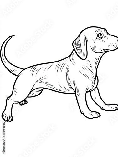 Dachshund Line Art: Elegant illustration of a dachshund, showcasing its distinctive long body and short legs. Perfect for coloring books, pet-themed designs. photo