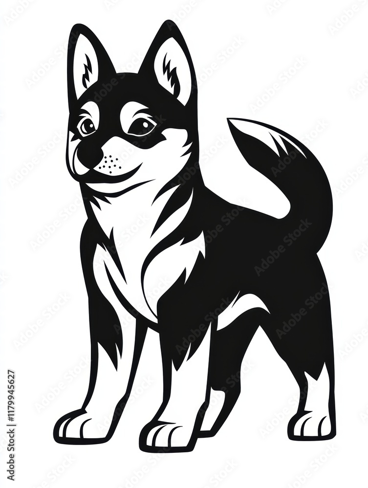 Obraz premium Cute Husky Puppy: A playful and adorable black and white husky puppy with a cheerful expression. Perfect for pet lovers and dog owners. A charming illustration of a furry friend.